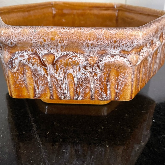 VINTAGE 1960s HAEGER 291 HEXAGON BULB SUCCULENT PLANTER 9” gold/brown drip glaze - Picture 3 of 15